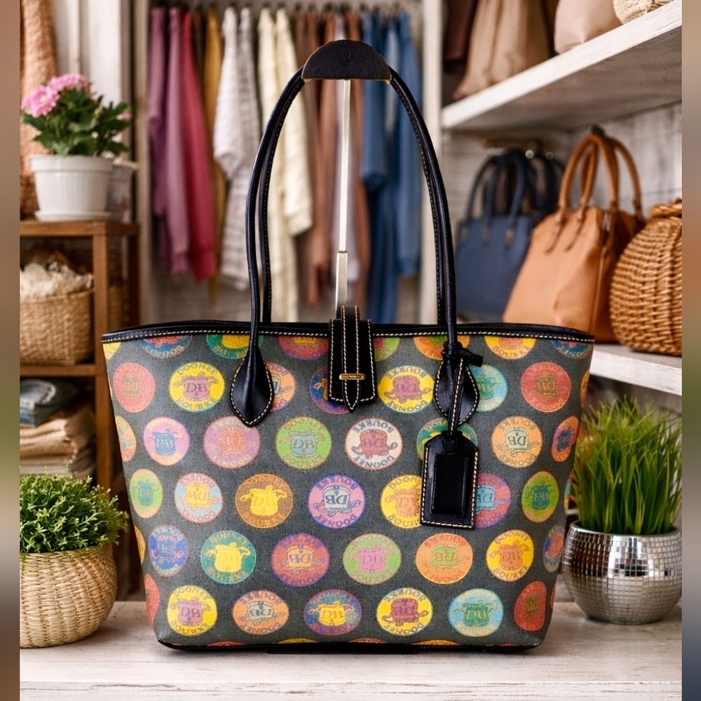 Vintage Dooney & Bourke‎ black bag Colorful Medallion Tote Purse